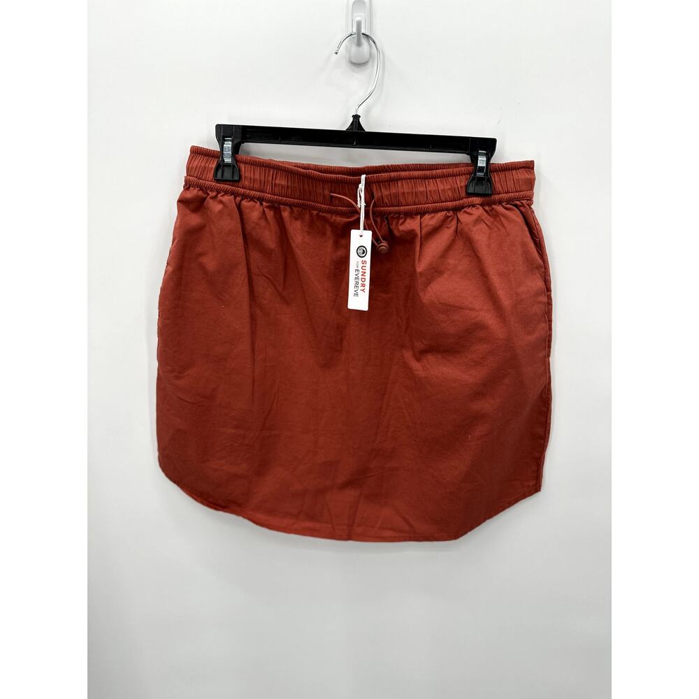 SUNDRY NWT Evereve Casual Sunday Skirt with Pockets & Drawcord in Brick // Small - Picture 3 of 8